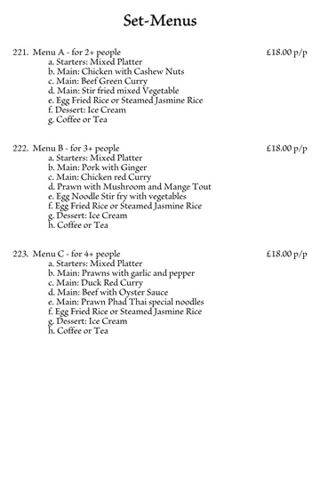 Set Menus